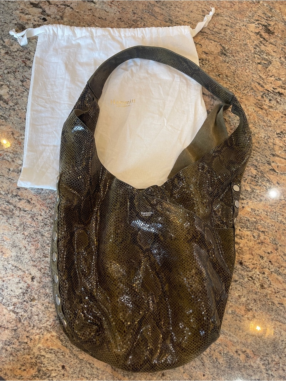 Limited Edition Hammitt Olive Snakeskin Leather Hobo Tom Large Reversible!